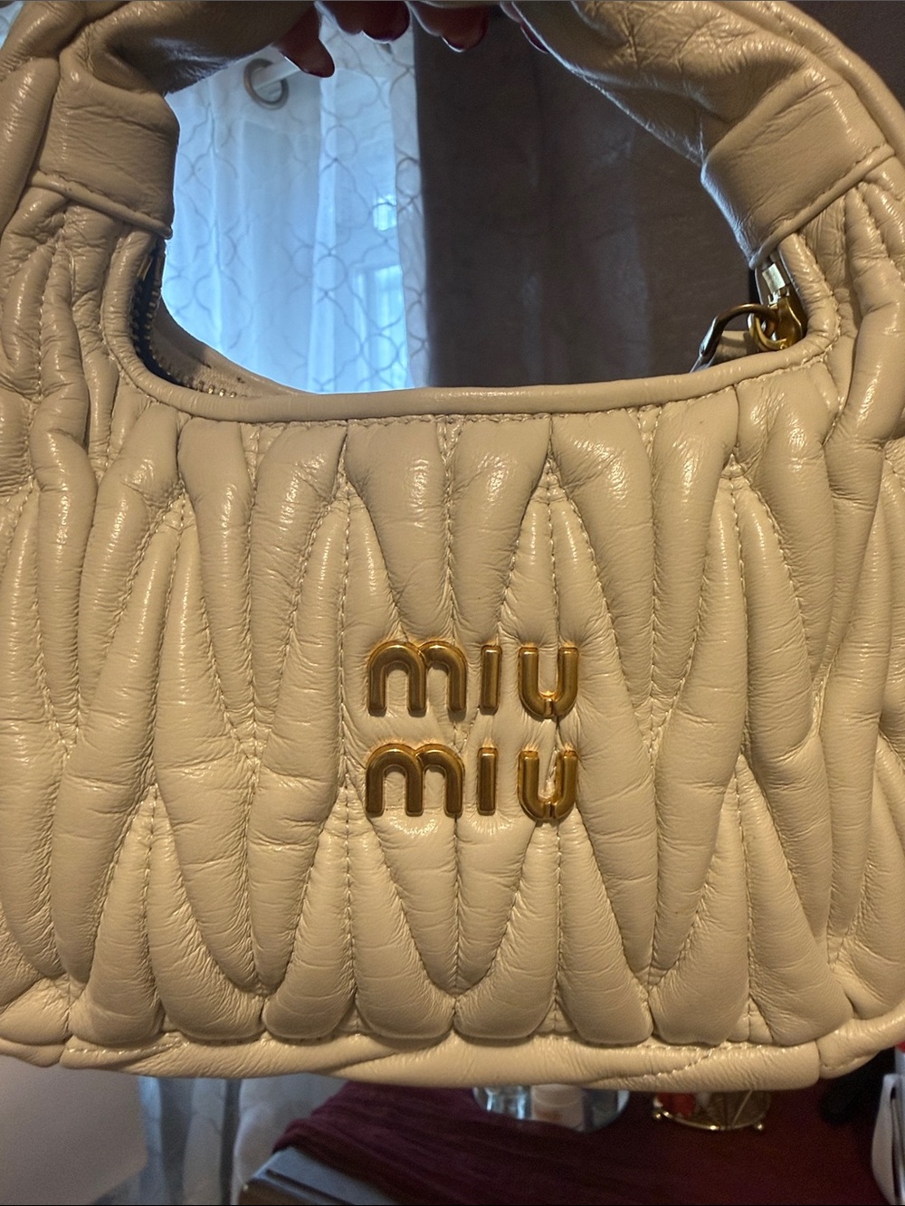 Second Hand Miu Miu Cream Quilted Matelassé Mini hand Bag with Gold Hardware - Picture 11 of 16